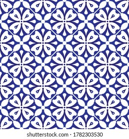 Ceramic Tile Pattern, Seamless Porcelain Decor, Chinaware Background, Blue And White Floral Backdrop For Design Floor, Wall, Texture, Fabric, Paper, Tiled, Vector Illustration, Modern Indigo Wallpaper