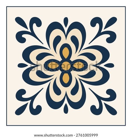 Ceramic tile pattern with Spanish floral motifs and Italian azulejo design elements in traditional Mediterranean blue and yellow colors