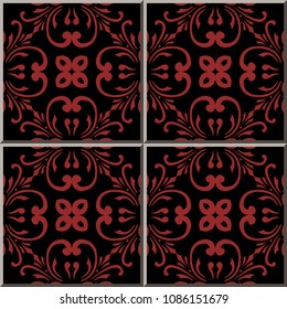 Ceramic tile pattern spiral curve cross leaf flower vine, oriental interior floor wall ornament elegant stylish design