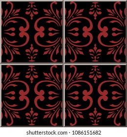 Ceramic tile pattern spiral curve cross flower frame vine, oriental interior floor wall ornament elegant stylish design