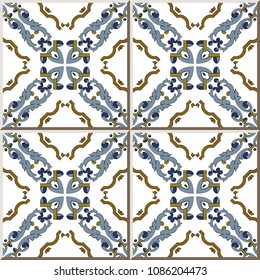 Ceramic tile pattern spiral curve check cross blue frame line, oriental interior floor wall ornament elegant stylish design