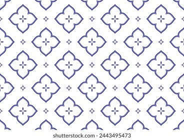 Ceramic tile pattern vector. blue and white floral decor vector illustration. Porcelain background design.