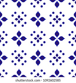 ceramic tile pattern vector, Porcelain background design, blue and white floral decor vector illustration