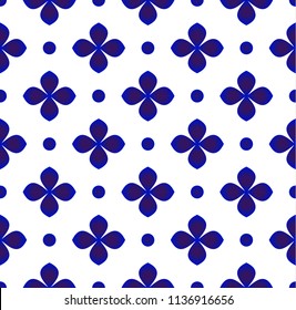 ceramic tile pattern vector, Porcelain background design, blue and white floral decor vector illustration