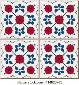 Ceramic tile pattern vintage cross red flower dot line
