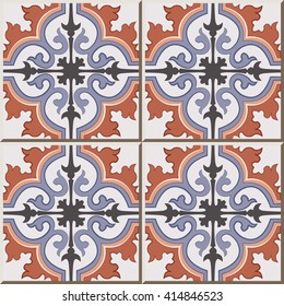 Ceramic tile pattern vintage curve spiral cross kaleidoscope