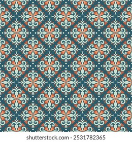 Ceramic Tile Pattern Vintage. Mediterranean porcelain pottery. Ethnic folk ornament. Mexican talavera, portuguese azulejo