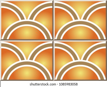 Ceramic tile pattern vintage orange yellow gradient scale curve round, oriental interior floor wall ornament elegant stylish design