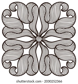 Ceramic tile pattern with wave line curls. Mediterranean porcelain pottery.