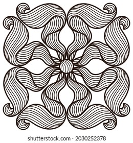 Ceramic tile pattern with wave line curls. Mediterranean porcelain pottery.