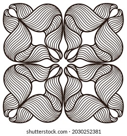 Ceramic tile pattern with wave line curls. Mediterranean porcelain pottery.