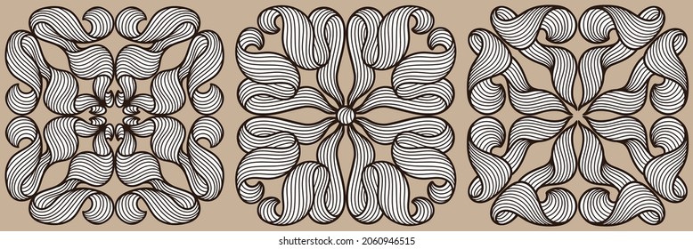 Ceramic tile pattern with wave line curls. Mediterranean porcelain pottery.