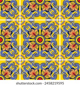 Keramikfliesenmuster.Azulejo Traditioneller Musterstil.Design mit viktorianischem und klassischem Ornament.Diese Design ist perfekt für das Hinzufügen von Mustern zu dekorativen Fliesen, Boden, Kissenbezug und Bildschirmhintergrund.