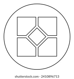 Icono de losa de baldosa cerámica en círculo color negro ilustración contorno de imagen línea delgada estilo