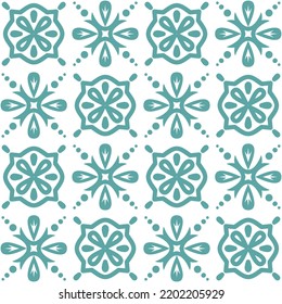 Ceramic tile Portuguese Azulejo style mint blue color, textile seamless pattern