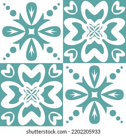Ceramic tile Portuguese Azulejo style mint blue color, interior decoration and textile seamless pattern