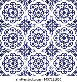 Ceramic Tile, Portuguese Tiles Blue and White Moroccan Tiles, Kitchen Tiles, Bathroom Tiles Surface Pattern Vector Tile Floor Surface Pattern Vector, Repeat Pattern for Textile Design, 