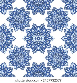 ceramic tile seamless pattern. Porcelain background, blue and white floral motif, vintage tiles, decorative damask wallpaper, Moroccan tiles, Spanish tableware, Portugal ornament, pottery print.