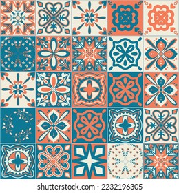 Ceramic tile square ceramic tiles in Spanish Azulejo talavera style, vector illustration