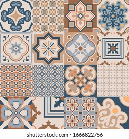 Ceramic Tile Style Patchwork Pattern, Repeated Background 