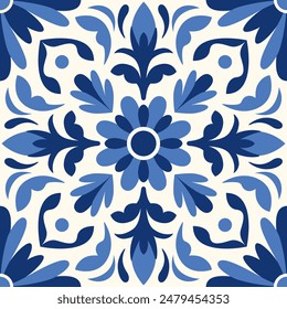 A ceramic tile in Turkish design. Seamless and colorful Azulejo tiles. Portuguese and Spanish decor. Islamic, Arabic, Indian, and Ottoman motifs. Hand-drawn vector artwork.