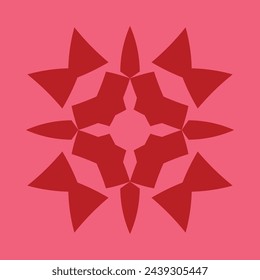 ceramic or tile vector design that forms blooming flower petals, dark red on a pink background.