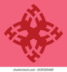 ceramic or tile vector design that forms blooming flower petals, dark red on a pink background.