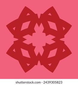 ceramic or tile vector design that forms blooming flower petals, dark red on a pink background.