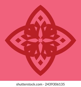 ceramic or tile vector design that forms blooming flower petals, dark red on a pink background.