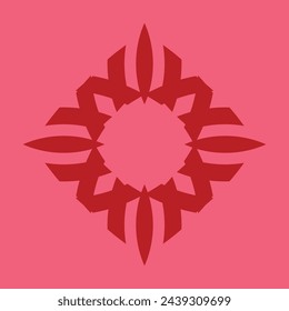 ceramic or tile vector design that forms blooming flower petals, dark red on a pink background.