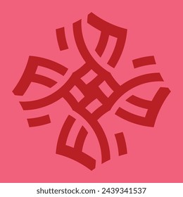 ceramic or tile vector design that forms the letter "F", dark red on a pink background.