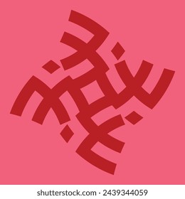 ceramic or tile vector design that forms the letter "F", dark red on a pink background.