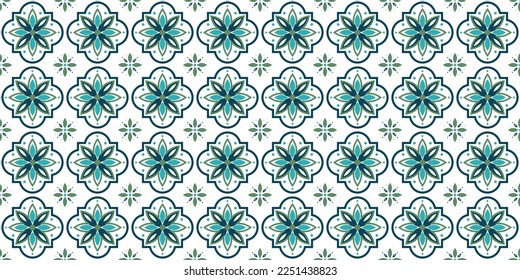 Ceramic tiled pattern. Floral seamless pattern for tile design. Isolated on a white background. Endless texture. Perfect for printing, web design, fabric, textile print. Vector illustration.