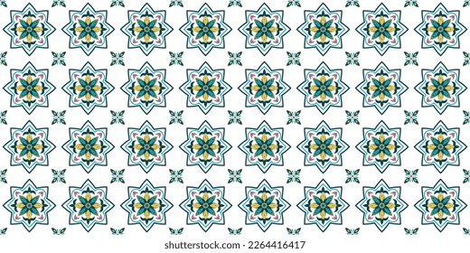 Ceramic tiled pattern. Floral seamless pattern for tile design. Isolated on a white background. Endless texture. Perfect for printing, web design, fabric, textile print. Vector illustration.