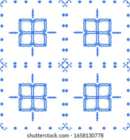 Ceramic tiles azulejo portugal. Bathroom design. Vector seamless pattern arabesque. Blue ethnic background for T-shirts, scrapbooking, linens, smartphone cases or bags.