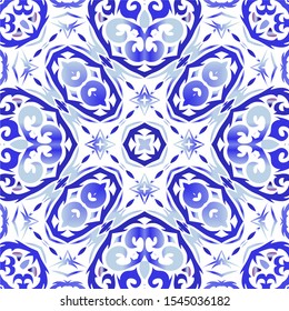 Ceramic tiles azulejo portugal. Colored design. Vector seamless pattern template. Blue ethnic background for T-shirts, scrapbooking, linens, smartphone cases or bags.