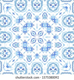 Ceramic tiles azulejo portugal. Colored design. Vector seamless pattern template. Blue ethnic background for T-shirts, scrapbooking, linens, smartphone cases or bags.