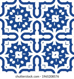 Ceramic tiles azulejo portugal. Colored design. Vector seamless pattern frame. Blue ethnic background for T-shirts, scrapbooking, linens, smartphone cases or bags.
