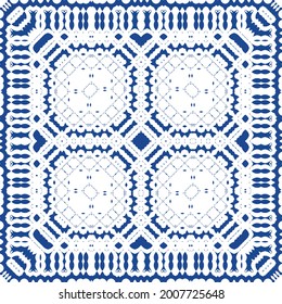 Ceramic tiles azulejo portugal. Colored design. Vector seamless pattern frame. Blue ethnic background for T-shirts, scrapbooking, linens, smartphone cases or bags.