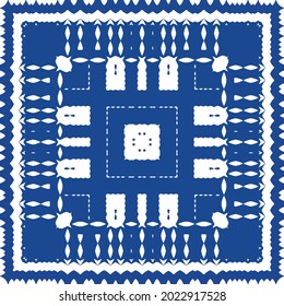 Ceramic tiles azulejo portugal. Colored design. Vector seamless pattern frame. Blue ethnic background for T-shirts, scrapbooking, linens, smartphone cases or bags.