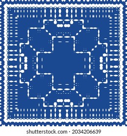 Ceramic tiles azulejo portugal. Colored design. Vector seamless pattern frame. Blue ethnic background for T-shirts, scrapbooking, linens, smartphone cases or bags.