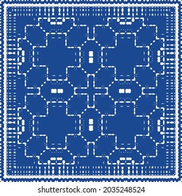 Ceramic tiles azulejo portugal. Colored design. Vector seamless pattern frame. Blue ethnic background for T-shirts, scrapbooking, linens, smartphone cases or bags.