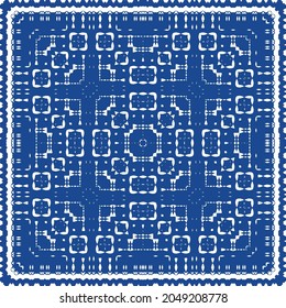 Ceramic tiles azulejo portugal. Colored design. Vector seamless pattern frame. Blue ethnic background for T-shirts, scrapbooking, linens, smartphone cases or bags.