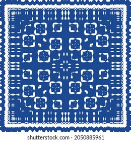 Ceramic tiles azulejo portugal. Colored design. Vector seamless pattern frame. Blue ethnic background for T-shirts, scrapbooking, linens, smartphone cases or bags.