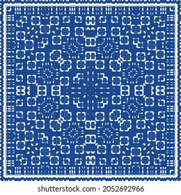 Ceramic tiles azulejo portugal. Colored design. Vector seamless pattern frame. Blue ethnic background for T-shirts, scrapbooking, linens, smartphone cases or bags.