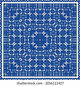 Ceramic tiles azulejo portugal. Colored design. Vector seamless pattern frame. Blue ethnic background for T-shirts, scrapbooking, linens, smartphone cases or bags.