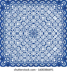 Ceramic tiles azulejo portugal. Creative design. Vector seamless pattern collage. Blue ethnic background for T-shirts, scrapbooking, linens, smartphone cases or bags.