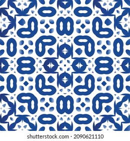Ceramic tiles azulejo portugal. Creative design. Vector seamless pattern texture. Blue ethnic background for T-shirts, scrapbooking, linens, smartphone cases or bags.