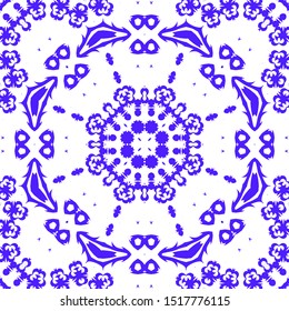Ceramic tiles azulejo portugal. Fashionable design. Vector seamless pattern concept. Blue ethnic background for T-shirts, scrapbooking, linens, smartphone cases or bags.