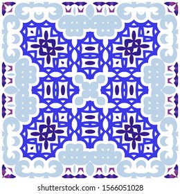 Ceramic tiles azulejo portugal. Fashionable design. Vector seamless pattern concept. Blue ethnic background for T-shirts, scrapbooking, linens, smartphone cases or bags.